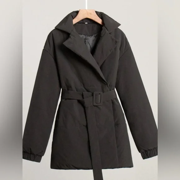 Classic Puffer Long Sleeve Winter Coat with Belt - Picture 4 of 12